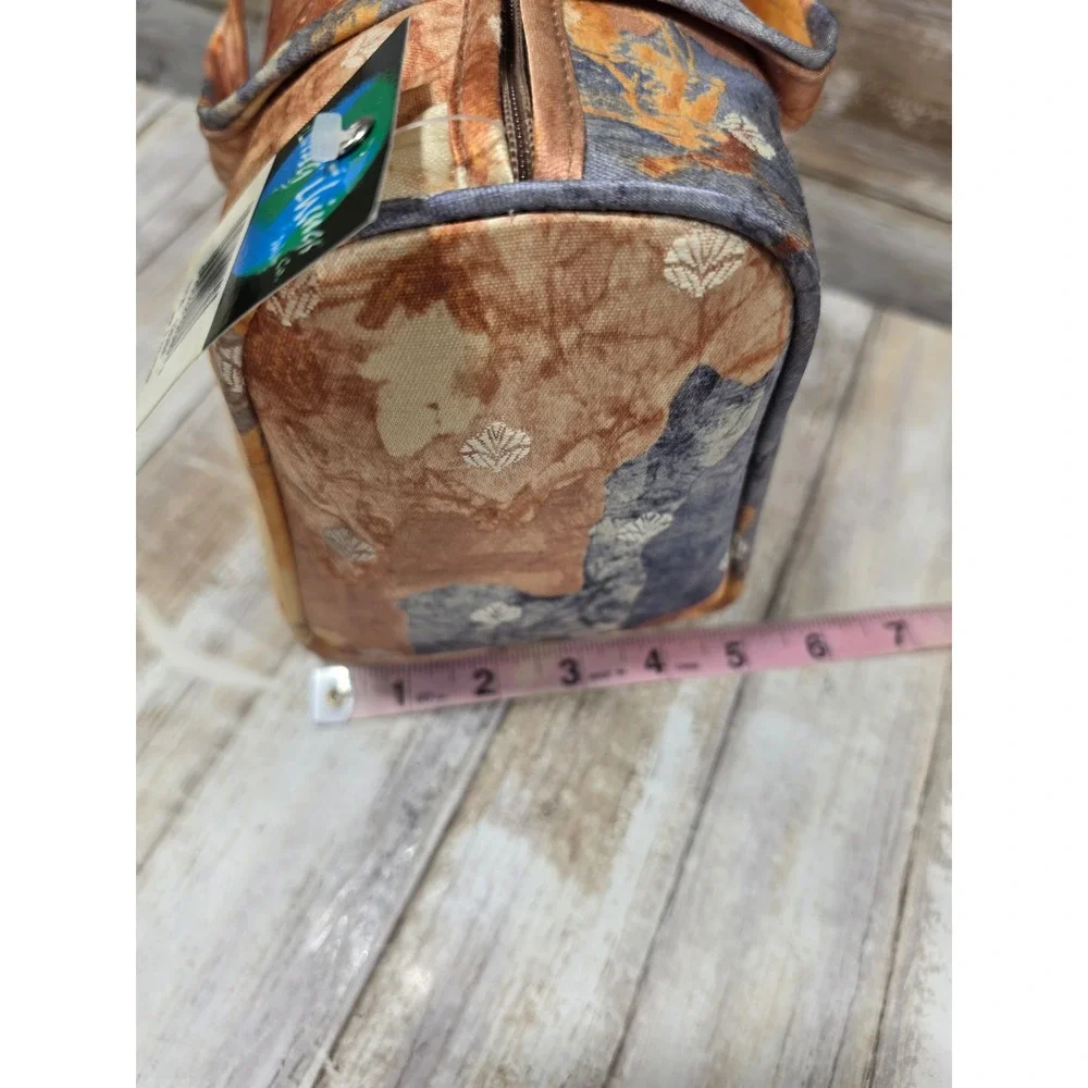 Living Things Co Abstract Floral Batik Canvas Barrel Travel Bag‎ Orange Blue NWT